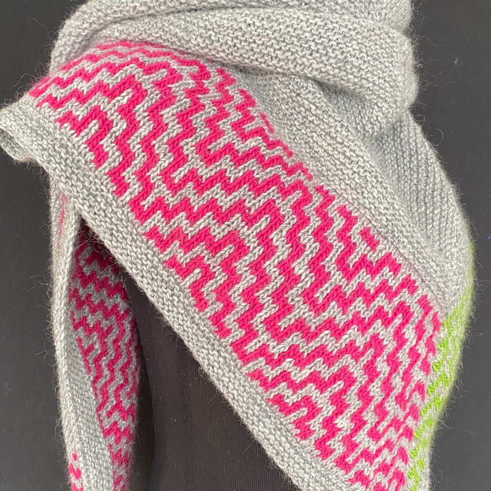 New hand knitted large reversible triangular shawl with double knitted border